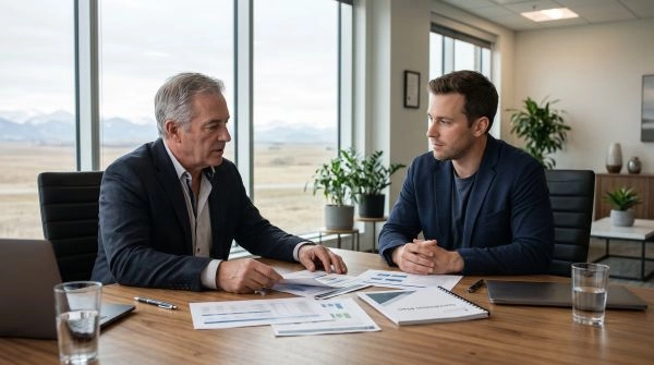 Business succession planning in Alberta with an owner preparing the next generation of company leadership.